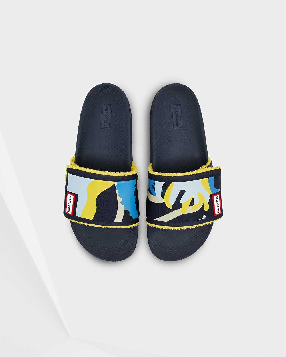 Hunter Women's Original Rockpool Camo Print Adjustable Slides Navy,DTNK76120